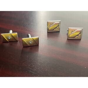 VTG Silver Tone Cufflinks Two Sets Blue Rhinestone Set